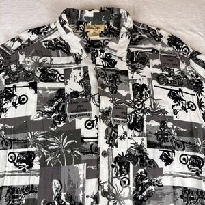 Panama Jack Motorcycle Club Shirt Men's L All Over Print Button Up Short Sleeve